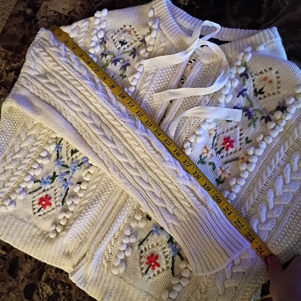 Polo Ralph Lauren Embroidered Floral Chunky Cable Knit Wool Cardigan Sweater - Picture 16 of 16